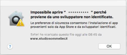Messaggio: impossibile aprire l'app